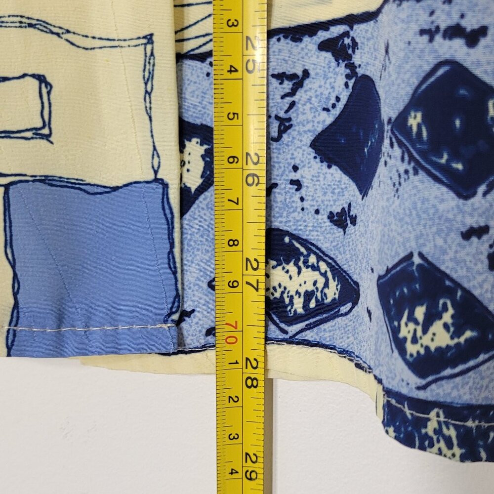 Vintage Unisex Abstract Yellow Blue Print Short Sleeve Button-Up Shirt Retro - Picture 10 of 11